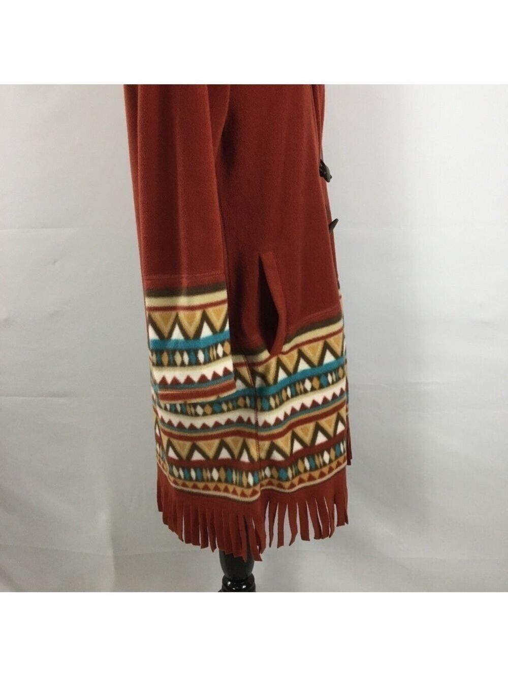 Koret Fringe Fleece Southwestern Toggle Button Longline Duster Jacket Size PS - Picture 14 of 15